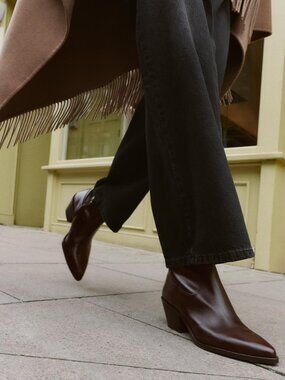 Zara Burgundy Leather Cowboy Ankle Boots Size 6.5
